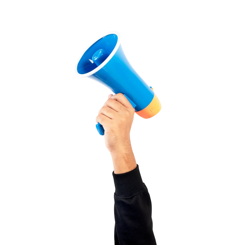 hand holding megaphone marketing announcement campaign photoroom